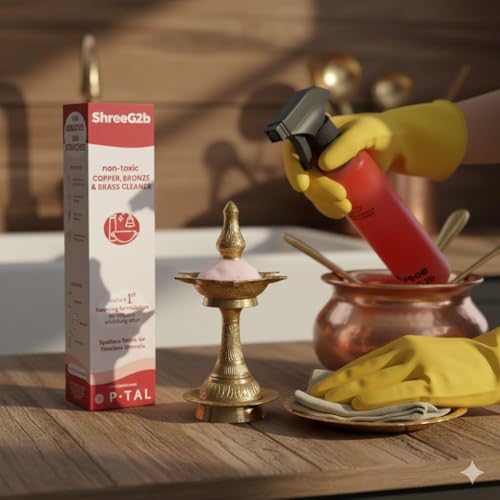Image of Copper, Bronze & Brass Cleaner Spray | 500 ML | zero Abrasives, zero Scratches | Non-Toxic, Plant Based | Suitable for Drinkware, Cookware, Idols & Diyas | Co- Created with P-TAL (1 Pack)