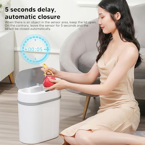 Image of House of Quirk Plastic Smart Automatic Motion Sensor Rectangular Trash Can Oval 12 Litre For Bathroom, Bedroom, Kitchen, Office - Black