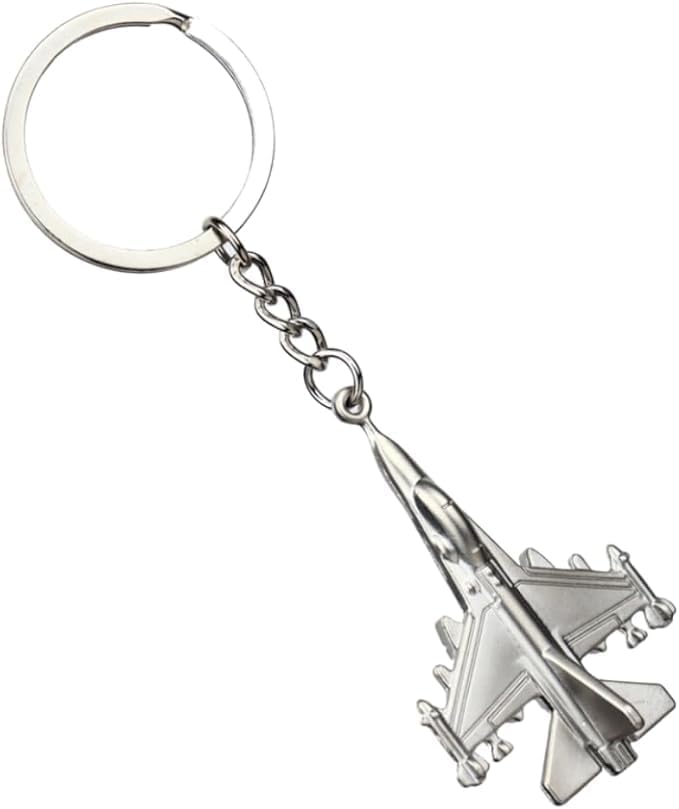 Metal Jet Fighter Plane Keychain – Silver Aviation Key Ring – Durable ...
