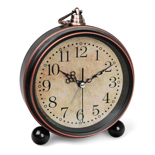 SCOAGE Vintage Alarm Clock, 5 Inch Silent Non-Ticking Battery Operated Small Clock, Classic Old School Retro Analog Alarm Clock Decor for Bedroom Bedside, Mantel, Shelf, Desktop