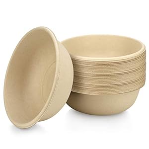 24 oz. 50 Count 100% Compostable Bowls – Paper Bowls, Eco Friendly Biodegradable, Disposable Bowls, Hot Soup and Cold Food, Heavy-Duty Quality, Natural, Made of Bagasse Sugar Cane Fibers