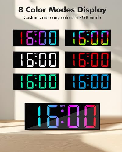 Alampan 12 Large Digital Wall Clock with Remote Control, Corded RGB LED Clock with Full Screen item