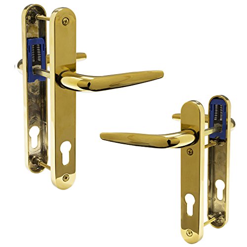 UPVC Door Handle Trojan Sparta 92PZ Sprung Double Glazing Pair Set PVC (Gold (Short Backplate))