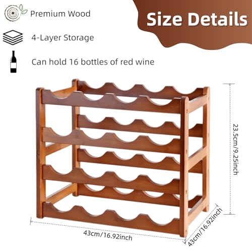 Wine Rack, 4 Tier 16 Bottles Wine Holder Free Standing, Wine Storage Holder, Bottles Holder, for Countertop, Home, Home Decorations, Bar, Shelves, Kitchen - Image 3