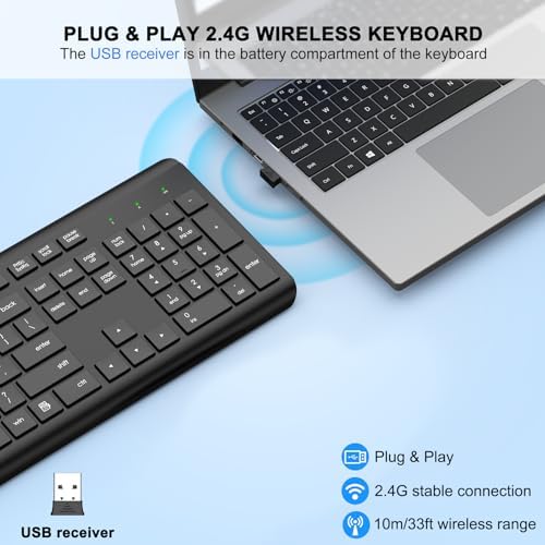 EDJO Wireless Keyboard, 2.4G Full-Sized Cordless USB Silent Computer Keyboard, Ergonomic Tilt Angle, Sleep Mode, Long Battery Life, for Windows, Mac OS Laptop/PC/Desktop/Notebook - 1
