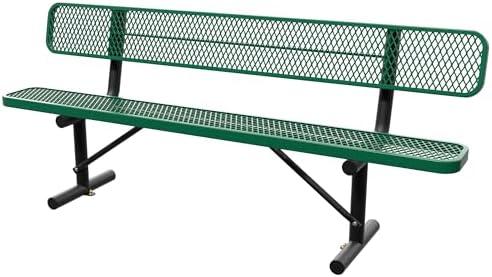 Sunnibety 8 Feet Steel Park Bench for Outside, Outdoor Bench with Backrest & Portable Frame, Commercial Benches for Shopping Malls, Stores, Parks, Patios, Decks, Green