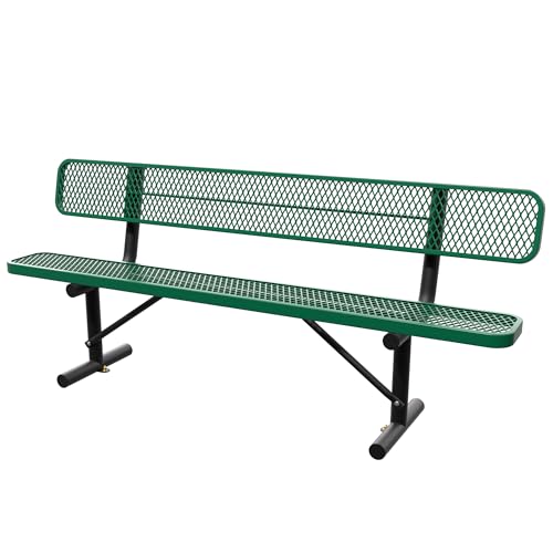 Sunnibety 8 Feet Steel Park Bench for Outside, Outdoor Bench with Backrest & Portable Frame, Commercial Benches for Shopping Malls, Stores, Parks, Patios, Decks, Green
