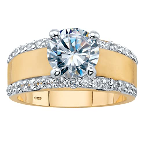 PalmBeach Yellow Gold-plated Sterling Silver Round Cubic Zirconia Brushed Band Engagement Ring Sizes 6-10
