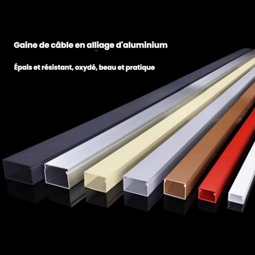 Goulotte passe-câbles en aluminium beige 20x10mm réglable pour bureau