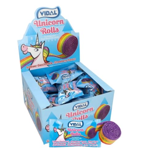 Alex Sweets GmbH Vidal Unicorn Rolls Fruchtgummi-Rolle mit Erdbeer-Geschmack, 24er Pack (24 x 19g Rolle)
