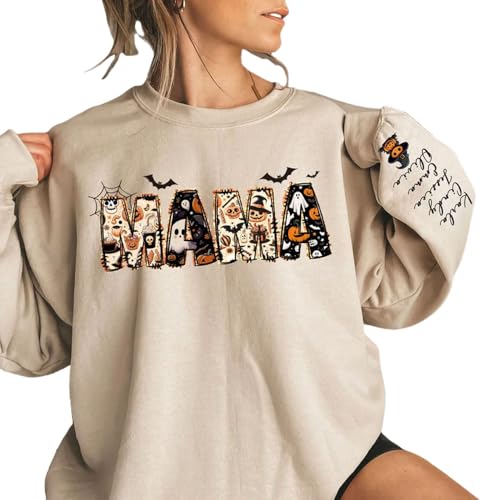 Personalized Halloween Mama Sweatshirt,Spooky Mama Shirt,Gift for Mom,Spooky Mama Sweatshirt, Halloween Shirt,Custom Name Halloween