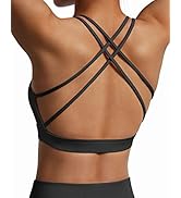 OMKAGI Women Open Back Strappy Sports Bra Criss Cross Padded Workout Yoga Crop Top