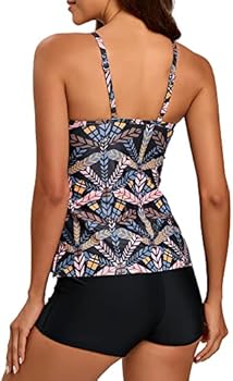 FLYILY Vrouwen 2 Stuk Tankini Badpakken Volant Gedrukt Top Met Boyshorts Plus Size Badmode Badpak(PinkFlower,XXXL