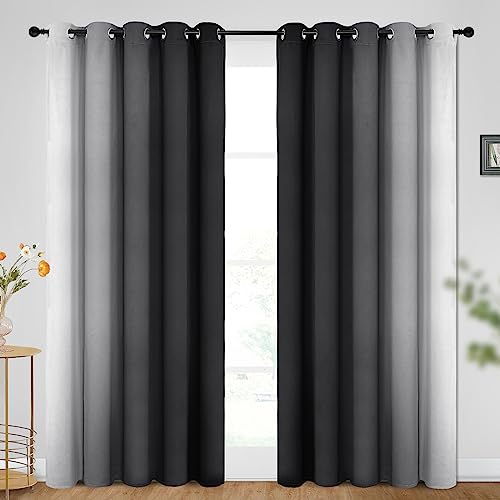 Image of SimpleHome Ombre Black to Grey White Curtains for Living Room 62Wx84L | Room Darkening Curtains for Bedroom,Gradient Light Blocking Curtain,Thermal Insulated Grommet Window Drapes,2 Panels,84 Inch