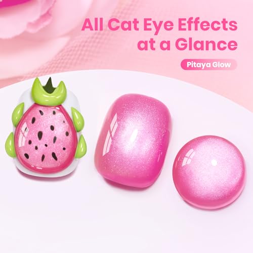 Image of Beetles Hot Pink Cat Eye Gel Nail Polish - Pitaya Glow 15ML Full Size Glitter Pink Cat Eye Summer Gel Polish Magnetic Shimmer Effect Soak Off UV Nail Art Design Salon DIY Manicure Gift for Women
