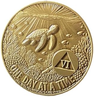 Sea Turtle 6 Year AA Antique One Day At A Time Seaturtle Medallion Serenity Prayer Chip image 4