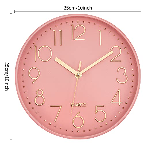 Lumuasky Pink Wall Clock Modern Battery Operated Analog Small Cute Silent Non-Ticking Decorative Clock For School Office Classroom Bedroom Kitchen Living Room Nursery Decor (10 Inch) #TOP7