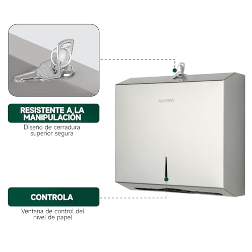 Dispensador de toallas de papel para bano publico anydry con sistema antirrobo bloqueable 5