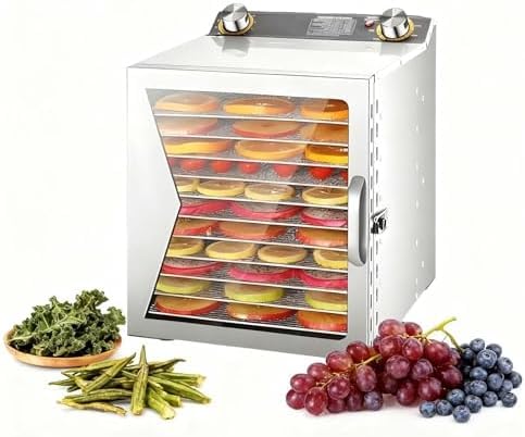 Deshidratador y liofilizador comercial de acero inoxidable para alimentos, 12 bandejas, ventilador de 360°, temporizador de 0 a 12 horas para frutas y carnes. (12 layers)