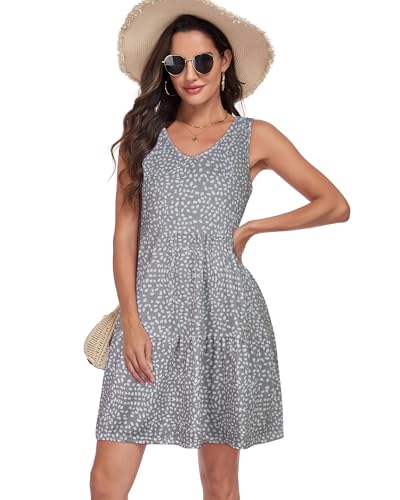 Image of Sundresses for Women Summer Sleeveless Tiered Swing V Neck Tank Dress | 2026 Casual Loose Tank Dress with Pockets, A-Line Flowy Beach Sun dress, Vacation Cruise Fashion Outfits