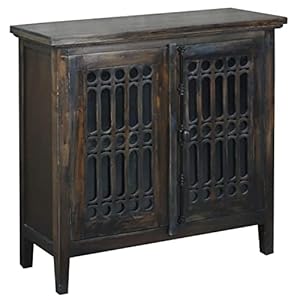 Sunset Trading Cottage Carved 2 Door Cabinet Distressed Solid Wood Fully Assembled Sideboard Vintage Iron Brown
