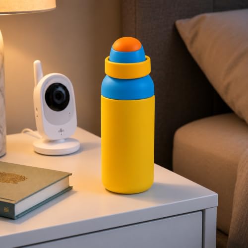 Image of HomeCloud 500ML Stainless Steel Water Bottle for Kids - Double Wall Vacuum Insulated, Leakproof Straw Lid, BPA-Free Reusable Flask with Dual Drinking Spout for School, Travel & Sports (Yellow Orange)