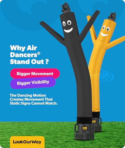 Image of LookOurWay Air Dancers Wacky Waving Inflatable Tube Man Attachment - 7 Feet Tall Advertising Air Dancer Waving Man Inflatable Tube Guy - Blower Not Included - Black