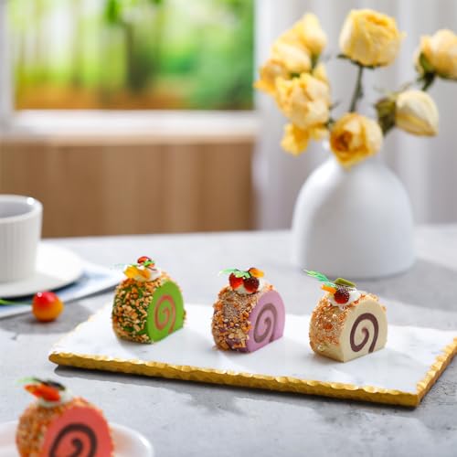 Bandeja de mármol Newtay de 12" x 6" con dorado, tablero natural para queso y charcutería, ideal para cocina, regalo de boda o bienvenida al hogar miniatura 3