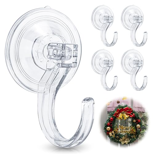 Antimbee 4 Pack Wreath Hangers for Front Door, Extra Large Suction Cup Hooks, Heavy Duty 1.9' Hooks for Easter Garland, No Tools, No Damage Wreath Holder for Glass Windows Shower, Hold Up to 18 Lbs
