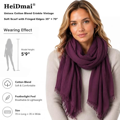 Image of Lightweight Cotton Blend Scarf for Women Men | Large,Breathable,Thin,Soft,Crinkle Scarf,Hijab Head Wrap,NeckScarf,Everyday,Travel Scarf,Summer Dress Scarves Holiday Gift
