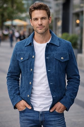 Image of LP-FACON Mens Western Style Trucker Suede Leather Jacket
