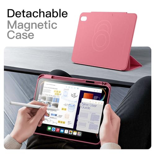 Image of JETech Magnetic Detachable Cover Case for iPad (A16) 11th /10th Generation (2025 /2022) with Pencil Holder, Removable Rotating Clear Cover, Portrait /Landscape Stand with Raised Screen View (Pink)