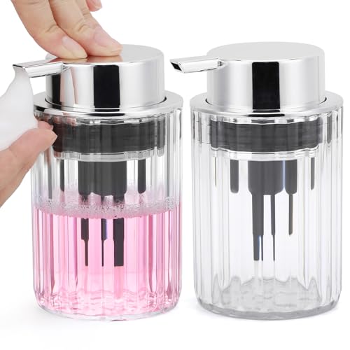 Image of Segbeauty Clear Foaming Soap Dispenser, 2 Pack 10.1oz Refillable Plastic Hand Soap Lotion Dispenser Set, 300ml Bathroom Soap Dispenser Wide Mouth Foaming Pump Bottle Foam Soap Dispenser for Kitchen