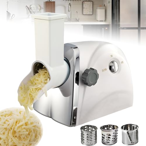 Râpe à Fromage rotative Commerciale, broyeur à Fromage électrique, trancheuse à légumes Mandoline, broyeur à Fromage Automatique avec 3 Lames de Tambour en Acier Inoxydable, pour Pommes de Terre