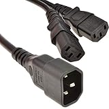 CONFIGURATION EN Y PRATIQUE — Câble diviseur IEC avec connecteur C14 mâle se divisant en 2 prises C13 femelles, parfait pour alimenter deux appareils depuis une seule prise secteur