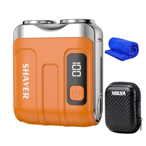 2025 New Mini Dual-Head Electric Shaver, Portable Rotary Dual Ring Electric Shaver, Mini Electric Razor with LED Display, Rechargeable Waterproof Pocket Razor for Men (Orange)