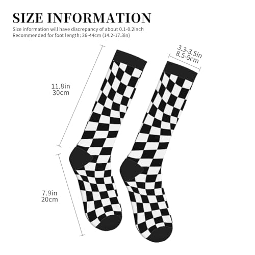 Wavy Checkered Black White Checkerboard Compression Socks For Women Men Knee High Running Socks For Running4