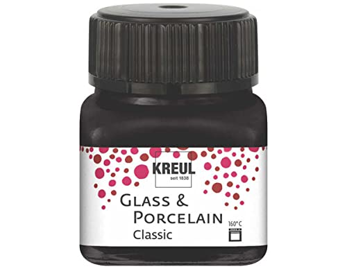 KREUL 16234 - Glass & Porcelain Classic schwarz, im 20 ml Glas, brillante Glas- und Porzellanmalfarbe auf Wasserbasis, schnelltrocknend, deckend