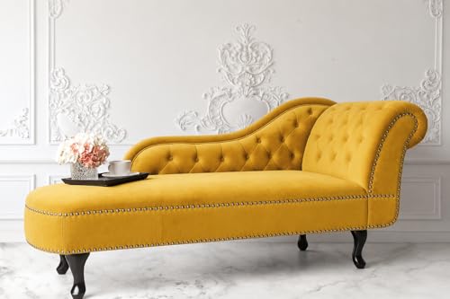Image of Velvet Modern Chesterfield Chaise Lounge Couch 166 X 63 X 76 for Your Loving Space (Yellow-L, Right Arm)