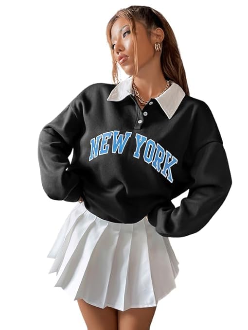Bonkers Corner Womens Long Sleeve Button Collar Printed Pullover Hoodies Sweatshirts I Polycotton Hoodies for Gym, Travel & Everyday Wear | Warm & Comfortable Casual Wear in multi
