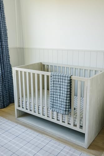 Image of Vintage Plaid Muslin Crib Sheet by Mebie Baby, Soft and Breathable Bed Sheets for Babies, Modern Neutral Bedding for Cribs, Standard Crib Mattress Fitted Sheet, Great for Boy or Girl Room or Nursery