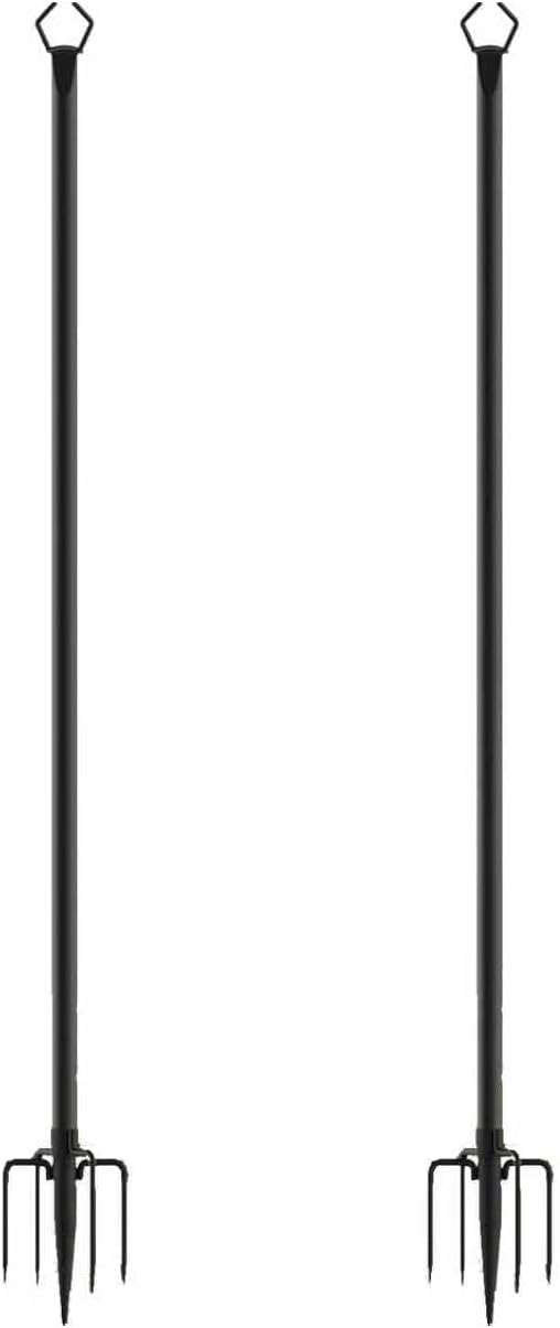 9FT Outdoor String Light Poles (6 Pack), Heavy Duty Adjustable String Light Pole, Waterproof Metal Pole for Outside Patio Garden Deck, Holds String Lights, Flags & Decorations (Black)