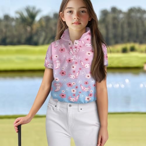 Girls' Button-Down Golf Polo Shirts Size 5-16 Short Sleeve Tops for Tennis4