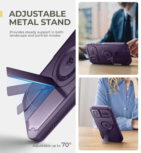 Image of Dexnor for iPhone 16 Plus Case with Slide Camera Cover&Adjustable Kickstand & Built-in Screen Protector,Compatible Wireless Charging Shockproof Heavy-Duty Magnetic Protective Cover,Phantom Purple