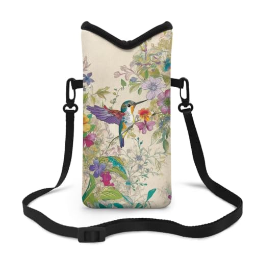 Image of Women Small Crossbody Bag Fashion Phone Pouch with Adjustable Strap Lightweight Trendy Mini Smartphone Purse Travel Essentials, Retro Floral Hummingbird Beige