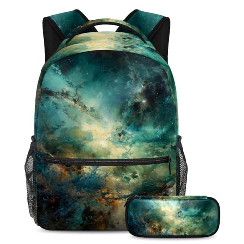 Sac d'école galaxie verte pour éviter le mal de dos des étudiants