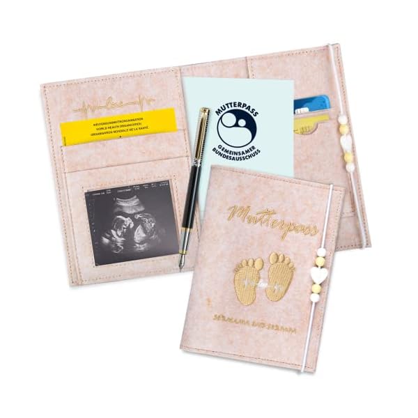 Mutterpasshülle aus Handgefertigtem Filz,mit Fächern zur Aufbewahrung von Versicherungskarten,Ultraschallbildern und Impfpass usw,Süßes Geschenk für Schwangerinen und Zukunftige Mütter
