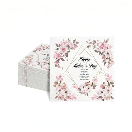 80Pcs Mothers Day Floral Paper Napkins 2-Ply Disposable Napkins for Mothers Day Decoration Elegant Pink Flower Design Party Supplies for Mothers Day Celebration 6.5 x 6.5 Inch