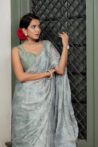 Image of MIRCHI FASHION Women Saree Chiffon Floral Printed | Breathable Festive Occasion Sari for Social Visits with Matching Blouse Piece