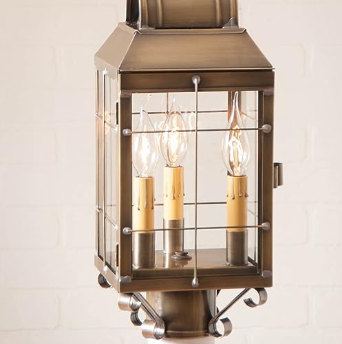Irvins-Country-Tinware-130-3BR-Marthas-3-Light-Exterior-Post-Lantern-in-Solid-Weathered-Brass-Country-Colonial-Outdoor-Lighting Irvins Country Tinware 130 3BR Marthas 3 Light Exterior Post Lantern in Solid Weathered Brass Country Colonial Outdoor Lighting